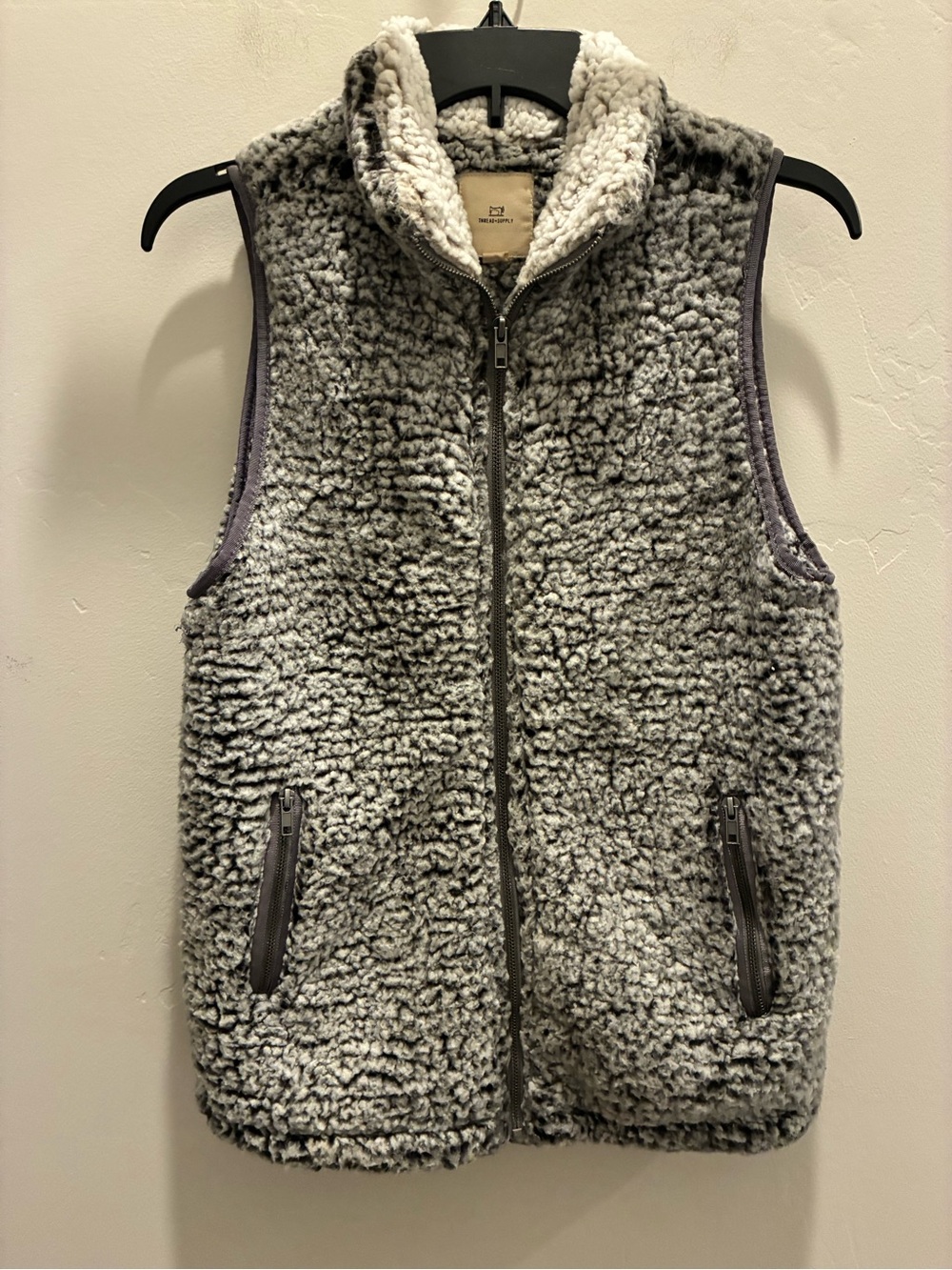 Thread & Supply Gray Sherpa Fleece Zip Vest
